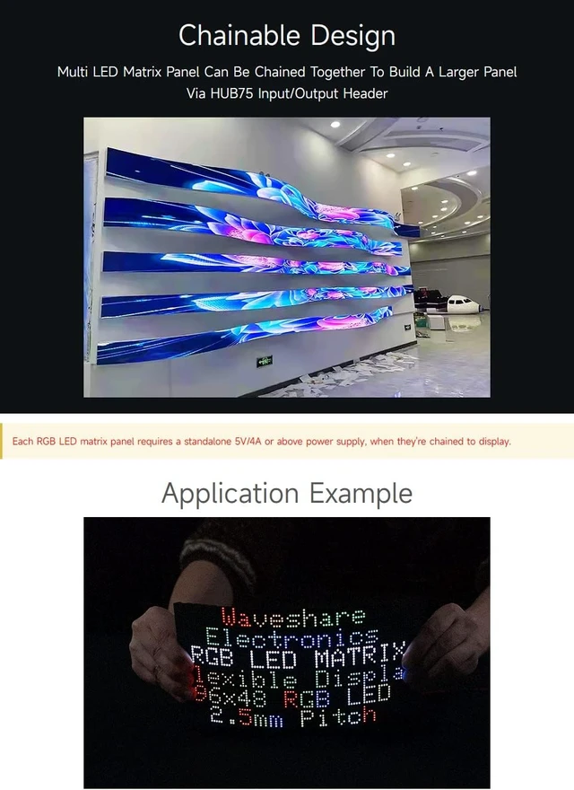 Alt view image 6 of 7 - Waveshare Flexible RGB Full-Color LED Matrix Panel, 2.5mm Pitch, 96×48 Pixels, Adjustable Brightness and Bendable PCB, Compatible with Raspberry Pi 5/4B/3B/Zero/Zero W/Zero 2W/Pico/Pico W/Pico WH