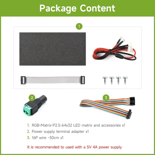 Alt view image 2 of 7 - waveshare RGB Full-Color LED Matrix Panel, 2.5mm Pitch, 64×32 Pixels, Adjustable Brightness, Compatible with Raspberry Pi 5/4B/3B/Zero/Zero W/Zero 2W/Pico/Pico W/Pico WH
