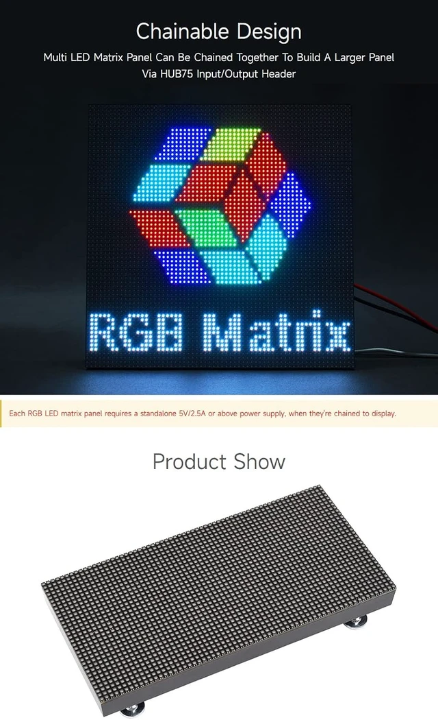Alt view image 6 of 7 - waveshare RGB Full-Color LED Matrix Panel, 2.5mm Pitch, 64×32 Pixels, Adjustable Brightness, Compatible with Raspberry Pi 5/4B/3B/Zero/Zero W/Zero 2W/Pico/Pico W/Pico WH