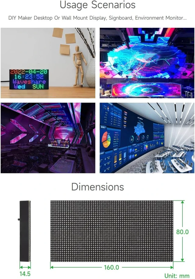 Alt view image 7 of 7 - waveshare RGB Full-Color LED Matrix Panel, 2.5mm Pitch, 64×32 Pixels, Adjustable Brightness, Compatible with Raspberry Pi 5/4B/3B/Zero/Zero W/Zero 2W/Pico/Pico W/Pico WH