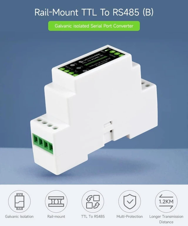 Alt view image 3 of 7 - Waveshare Rail-Mount TTL to RS485 Isolated Converter, Multi-Isolation Protection, Compatible with TTL/RS485 Standard