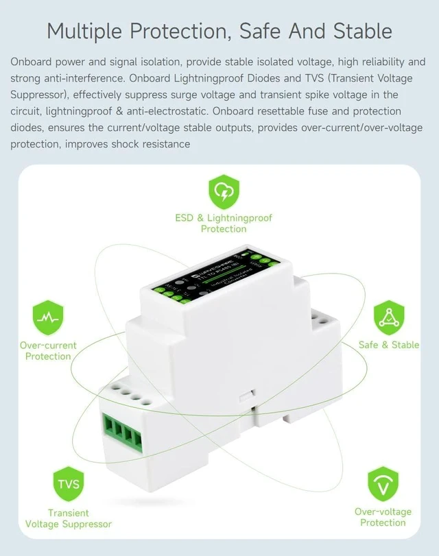 Alt view image 6 of 7 - Waveshare Rail-Mount TTL to RS485 Isolated Converter, Multi-Isolation Protection, Compatible with TTL/RS485 Standard