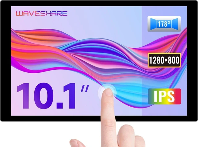 Main image of waveshare 10.1inch Capacitive Touch LCD IPS Display, 1280×800 Resolution, HDMI Interface, Compatible with Raspberry Pi 5/4B/3B/Zero/Zero W/Zero 2W/Pico/Pico W/Pico WH, Support Jetson Nano/PC