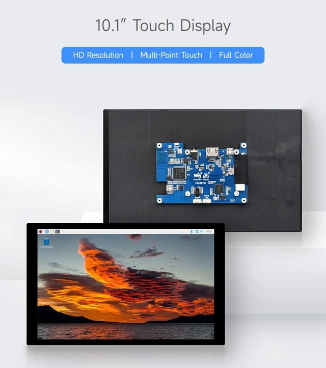 Alt view image 3 of 7 - waveshare 10.1inch Capacitive Touch LCD IPS Display, 1280×800 Resolution, HDMI Interface, Compatible with Raspberry Pi 5/4B/3B/Zero/Zero W/Zero 2W/Pico/Pico W/Pico WH, Support Jetson Nano/PC