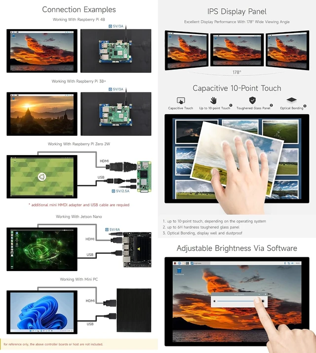 Alt view image 5 of 7 - waveshare 10.1inch Capacitive Touch LCD IPS Display, 1280×800 Resolution, HDMI Interface, Compatible with Raspberry Pi 5/4B/3B/Zero/Zero W/Zero 2W/Pico/Pico W/Pico WH, Support Jetson Nano/PC