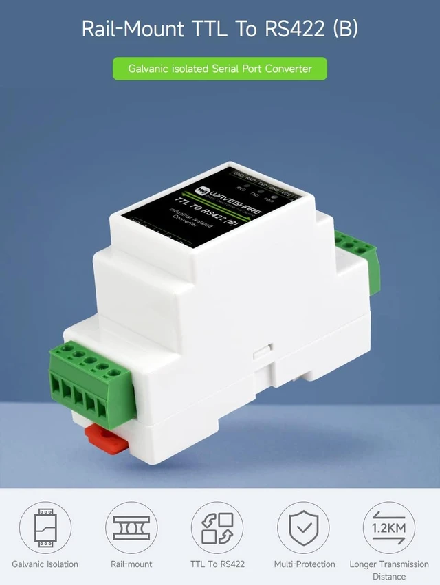 Alt view image 3 of 7 - Waveshare Rail-Mount TTL To RS422 Isolated Converter, Anti-Surge, Multiple Isolation Protection