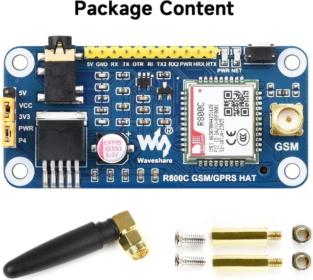 Alt view image 2 of 7 - Waveshare R800C GSM/GPRS HAT Compatible with Raspberry Pi and Jetson Nano, Support 2G Communication Phone Call and SMS