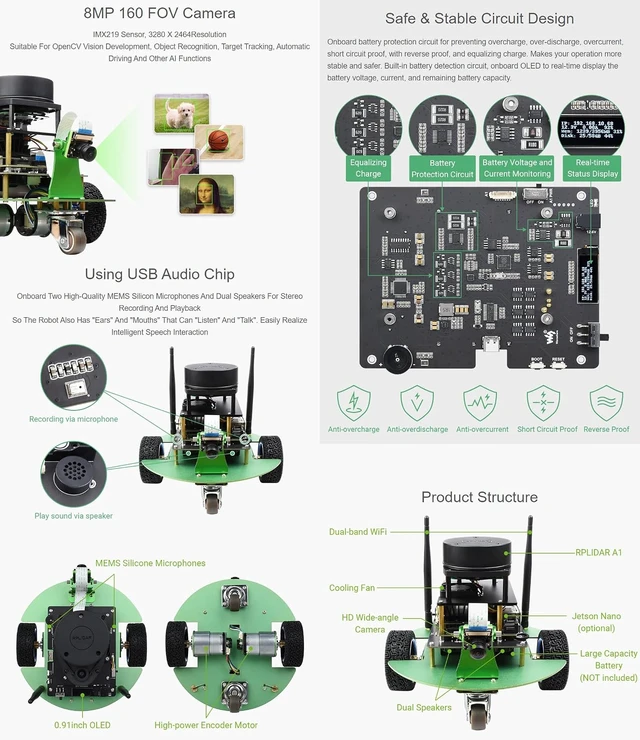 Alt view image 7 of 7 - Waveshare JetBot Professional Version ROS AI Kit, Dual Controllers AI Robot, Lidar Mapping, Vision Processing, Includes Waveshare Jetson Nano Dev Kit 4GB (NOT Support Nano 2GB)
