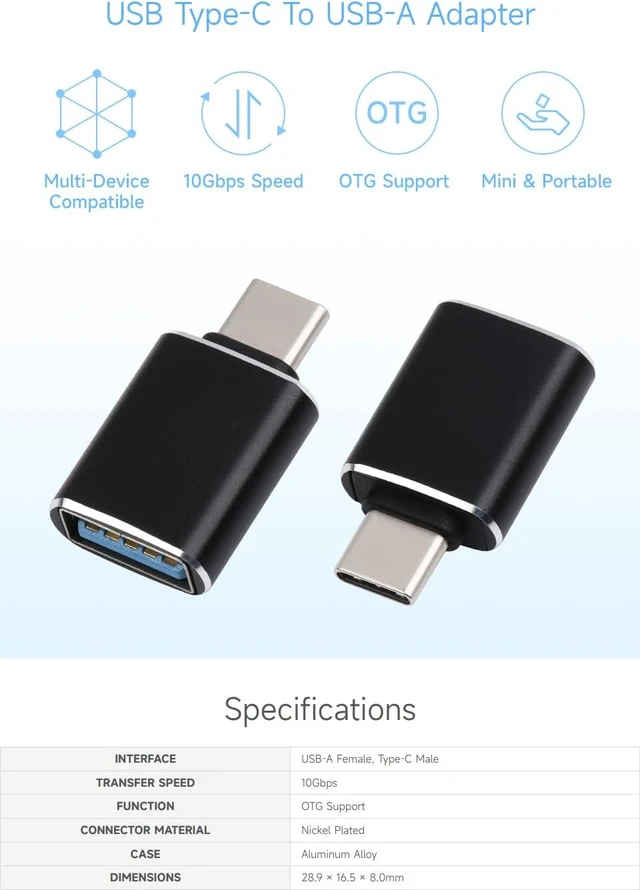 Alt view image 2 of 7 - Waveshare USB Type-C Male to USB-A Female Adapter