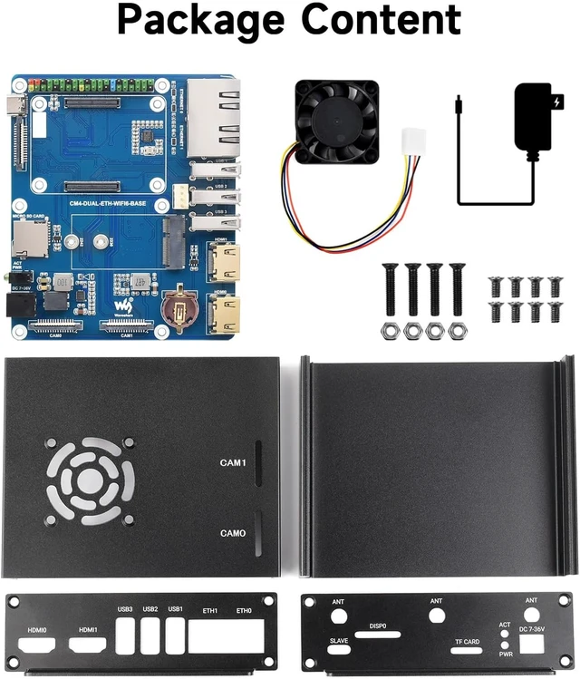Alt view image 2 of 7 - Waveshare WIFI6 Dual ETH Mini-Computer Compatible with Raspberry Pi Compute Module 4 (NOT Included), Onboard M.2 E Key Slot