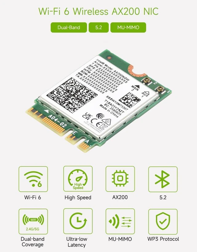 Alt view image 3 of 7 - Waveshare Wireless AX200 NIC, Giga-bit Dual-Band Wi-Fi 6, 802.11AX Standard