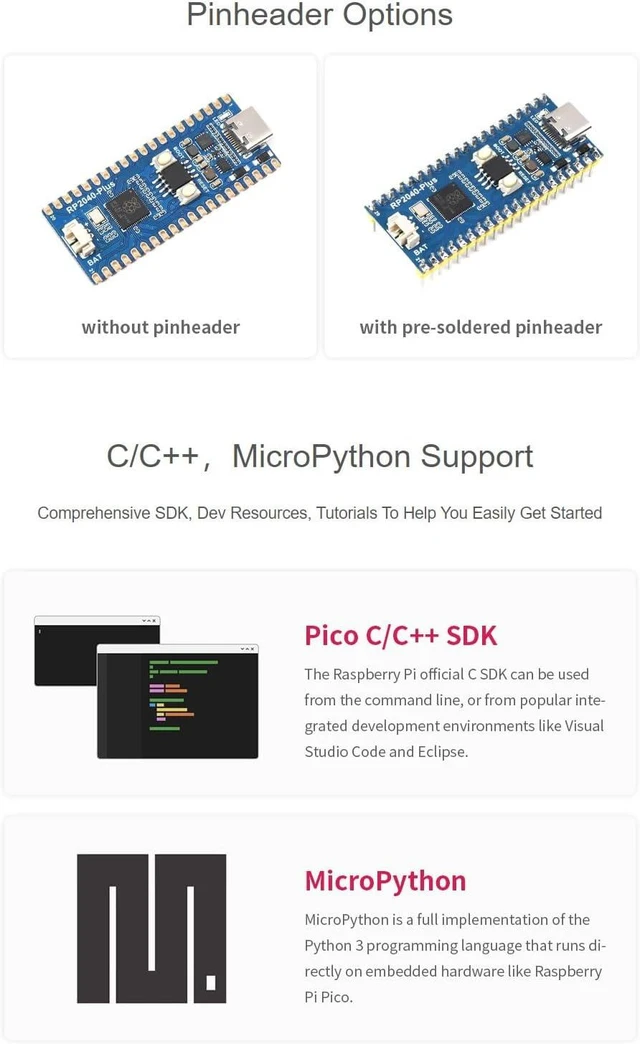 Alt view image 3 of 6 - Waveshare RP2040-Plus, A Low-Cost, High-Performance Pico-Like MCU Board Based On Raspberry Pi Microcontroller RP2040 16MB