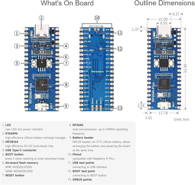 Alt view image 5 of 6 - Waveshare RP2040-Plus, A Low-Cost, High-Performance Pico-Like MCU Board Based On Raspberry Pi Microcontroller RP2040 16MB