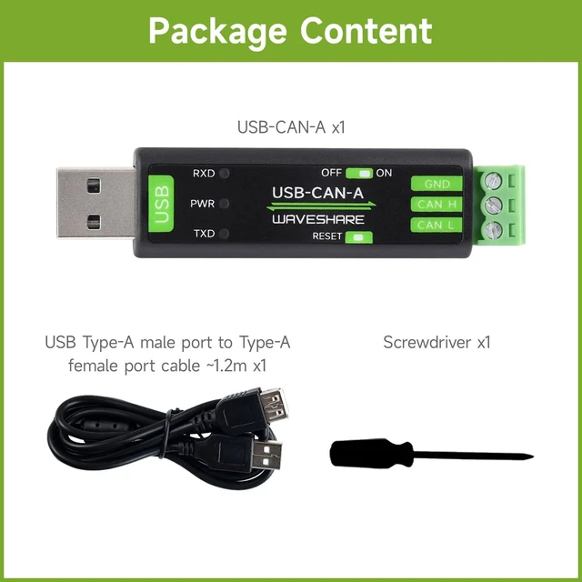 Alt view image 2 of 7 - Waveshare USB to CAN Adapter Model A, STM32 Chip Solution, Multiple Working Modes, Multi-System Compatible