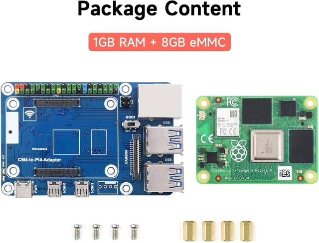 Alt view image 2 of 7 - Waveshare CM4 to Pi 4B Adapter Compatible with Raspberry Pi, Alternative Solution for Raspberry Pi 4B, CM4 Optional-1GB RAM 8GB EMMC Flash