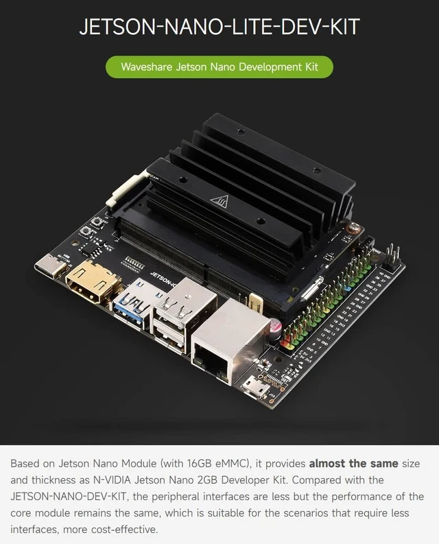 Alt view image 2 of 7 - Waveshare Jetson Nano Development/Expansion Kit Lite Version, Optional Jetson Nano Core Module, with an 8 Megapixel (3280 x 2464) High-Definition Camera