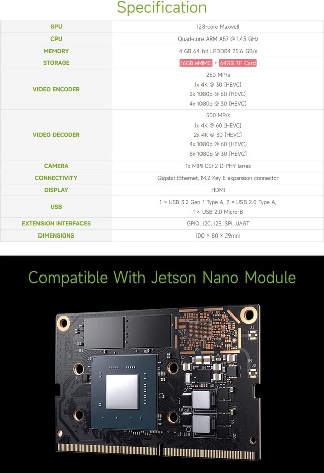 Alt view image 4 of 7 - Waveshare Jetson Nano Development/Expansion Kit Lite Version, Optional Jetson Nano Core Module, with an 8 Megapixel (3280 x 2464) High-Definition Camera