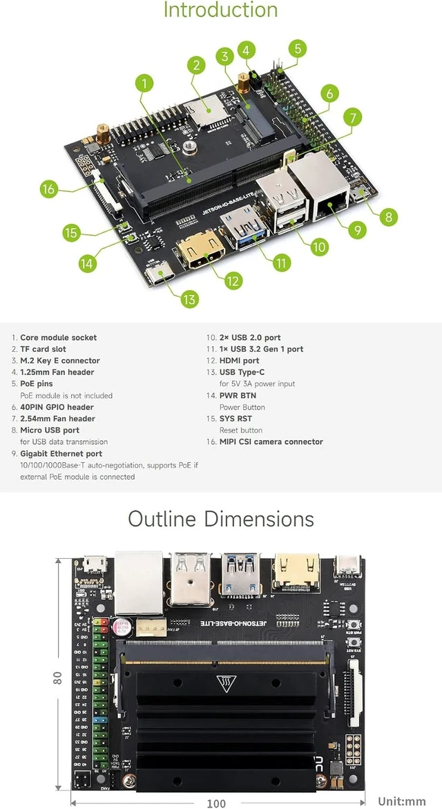 Alt view image 6 of 7 - Waveshare Jetson Nano Development/Expansion Kit Lite Version, Optional Jetson Nano Core Module, with an 8 Megapixel (3280 x 2464) High-Definition Camera