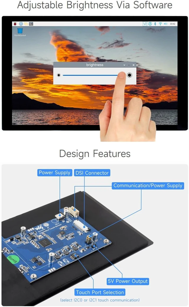 Alt view image 6 of 7 - waveshare 8inch Capacitive Touch Display Compatible with Raspberry Pi 5/4B/3B+/3A+ and CM3/3+/4 1280×800 Resolution IPS DSI Interface