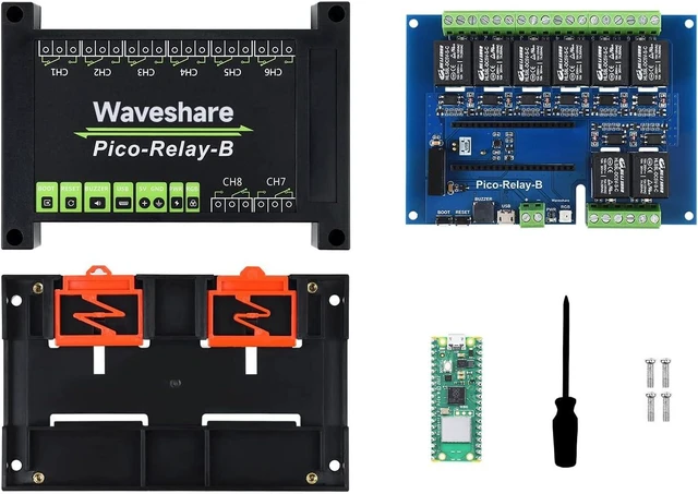 Main image of Waveshare Pi Pico W Microcontroller Board, Built-in WiFi, Based On Official RP2040 Dual-Core Processor Includes ABS Protective Case and Pico-Relay-B (5 Items