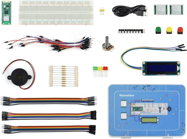 Main image of Waveshare Pi Pico W Microcontroller Board, Built-in WiFi, Based On Official RP2040 Dual-Core Processor Includes Breadboard, Plastic Storage Box, etc. 17 Items