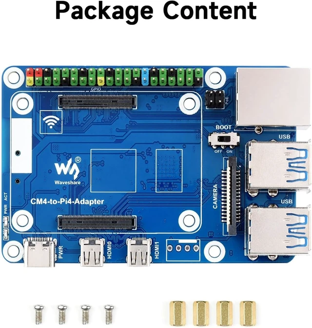 Alt view image 3 of 7 - Waveshare CM4 to Pi 4B Adapter - Compatible with Raspberry Pi 4B, CM4 Lite/eMMC series boards - USB 3.0, Ethernet - Linux