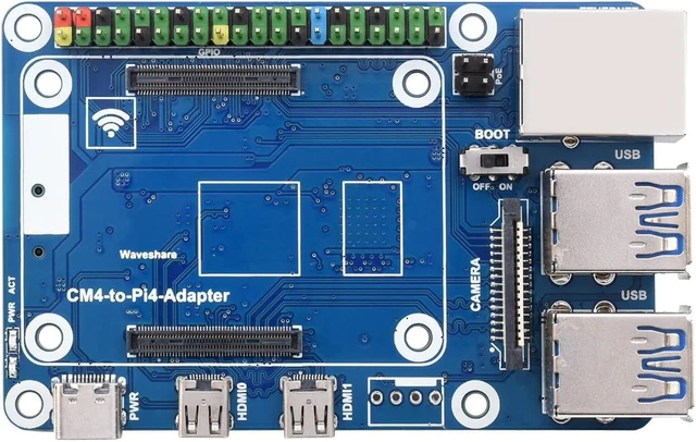 Main image of Waveshare CM4 to Pi 4B Adapter - Compatible with Raspberry Pi 4B, CM4 Lite/eMMC series boards - USB 3.0, Ethernet - Linux