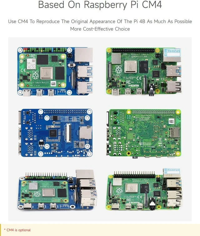 Alt view image 5 of 7 - Waveshare CM4 to Pi 4B Adapter - Compatible with Raspberry Pi 4B, CM4 Lite/eMMC series boards - USB 3.0, Ethernet - Linux