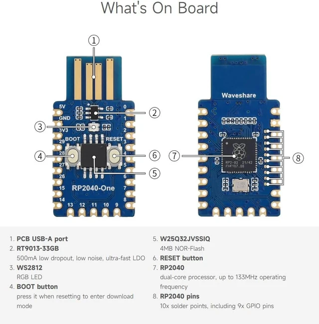 Alt view image 6 of 7 - Waveshare RP2040-One 4MB Flash MCU Board Compatible with Raspberry Pi RP2040