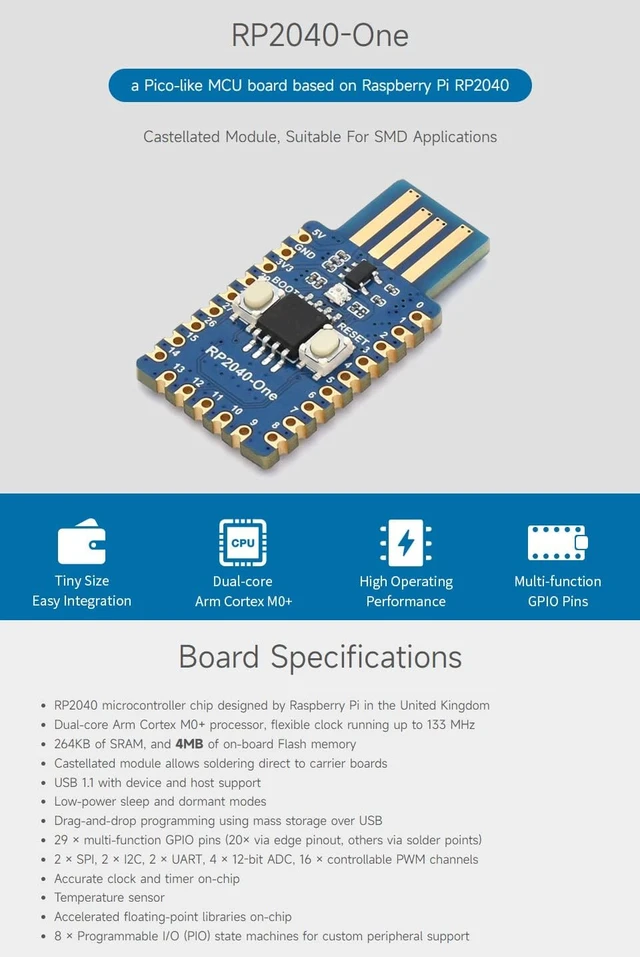 Alt view image 2 of 7 - Waveshare RP2040-One 4MB Flash MCU Board Compatible with Raspberry Pi RP2040