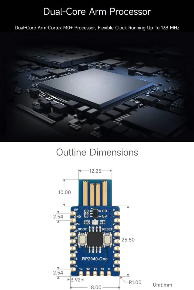 Alt view image 7 of 7 - Waveshare RP2040-One 4MB Flash MCU Board Compatible with Raspberry Pi RP2040