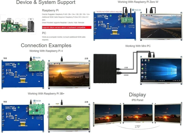 Alt view image 4 of 7 - Waveshare 10.1inch Resistive Touch Screen LCD HDMI IPS Display Compatible with Raspberry Pi 4B/3B+/3A+/3B/2B/1B+/1A+/Zero 2 W/Zero W/Zero and PC 1024×600 Resolution