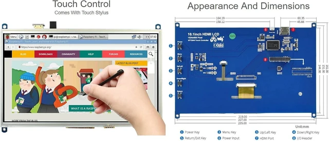 Alt view image 5 of 7 - Waveshare 10.1inch Resistive Touch Screen LCD HDMI IPS Display Compatible with Raspberry Pi 4B/3B+/3A+/3B/2B/1B+/1A+/Zero 2 W/Zero W/Zero and PC 1024×600 Resolution