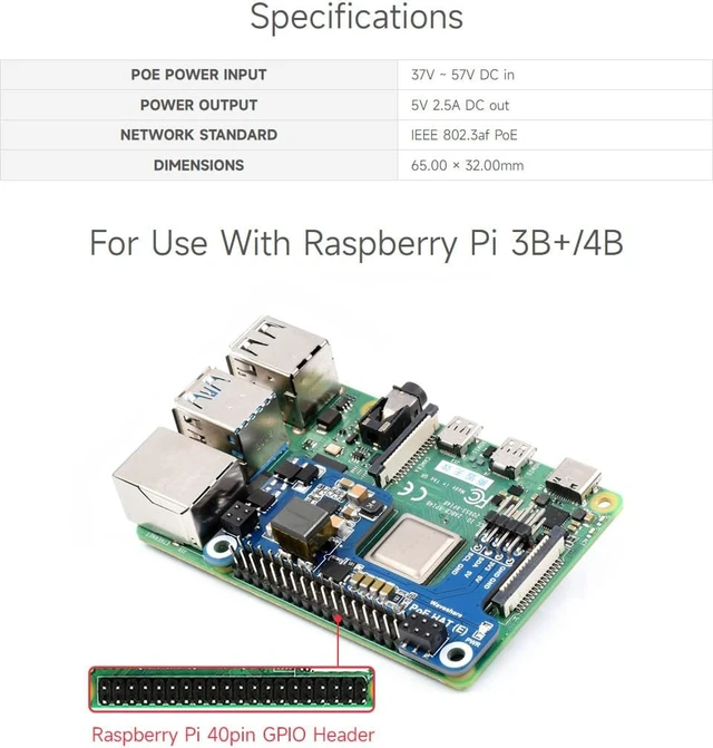 Alt view image 4 of 7 - Waveshare PoE HAT (E) Compatible with Raspberry Pi 3B+/4B 802.3af-Compliant, Fully Isolated Switched-Mode Power Supply (SMPS)
