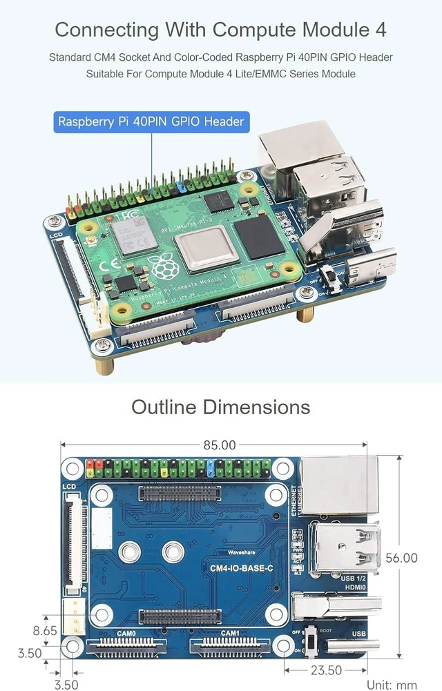Alt view image 5 of 7 - Waveshare Mini Base Board Type Compatible with Raspberry Pi Compute Module 4