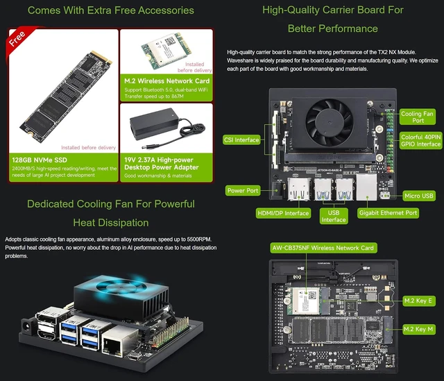 Alt view image 4 of 7 - Waveshare Jetson TX2 NX Development Kit Deep Learning and Edge Computing