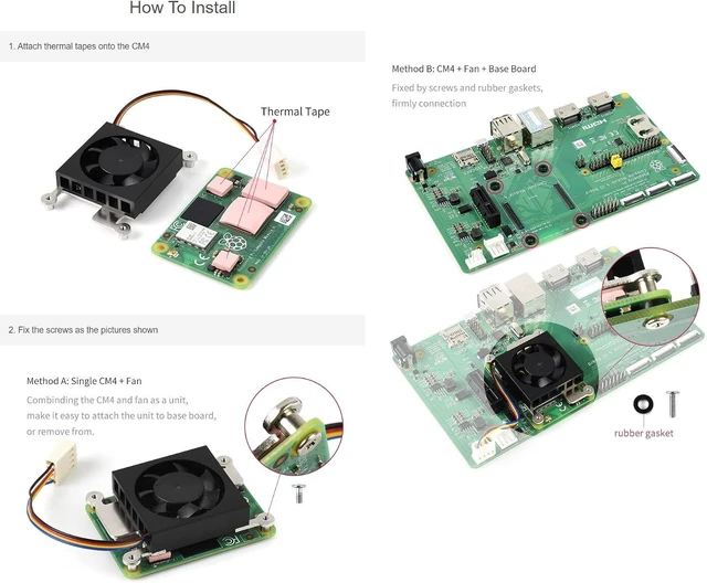 Alt view image 7 of 7 - Waveshare Dedicated 3007 Cooling Fan for Raspberry Pi Compute Module 4 CM4 Low Noise with Thermal Tapes 5V Power Supply