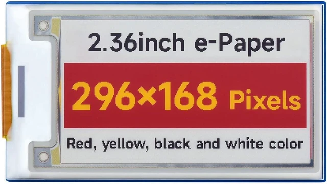 Main image of Waveshare 2.36inch E-Paper Module (G) 296×168 Resolution Displays Red/Yellow/Black/White Colors Compatible with Raspberry Pi