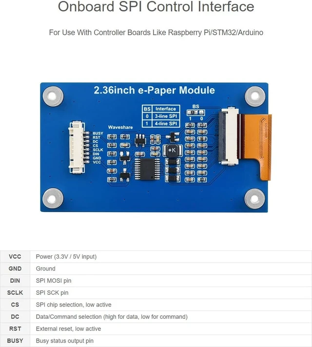 Alt view image 5 of 7 - Waveshare 2.36inch E-Paper Module (G) 296×168 Resolution Displays Red/Yellow/Black/White Colors Compatible with Raspberry Pi