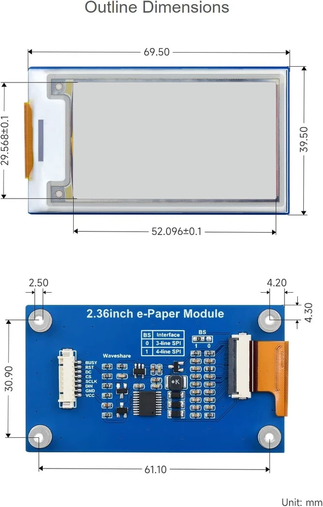 Alt view image 6 of 7 - Waveshare 2.36inch E-Paper Module (G) 296×168 Resolution Displays Red/Yellow/Black/White Colors Compatible with Raspberry Pi