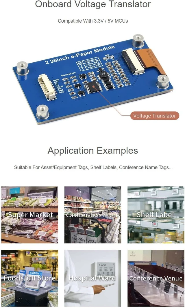 Alt view image 7 of 7 - Waveshare 2.36inch E-Paper Module (G) 296×168 Resolution Displays Red/Yellow/Black/White Colors Compatible with Raspberry Pi