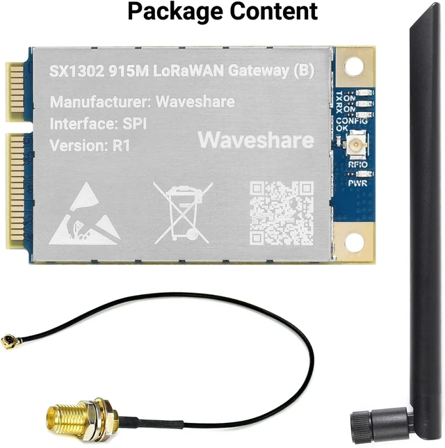 Alt view image 2 of 7 - Waveshare SX1302 915M LoRaWAN Gateway Module Compatible with Raspberry Pi Standard Mini-PCIe Socket, Long Range Transmission, Large Capacity, Multi-Band Support