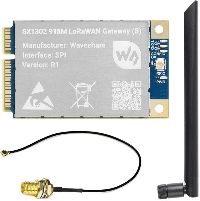 Main image of Waveshare SX1302 915M LoRaWAN Gateway Module Compatible with Raspberry Pi Standard Mini-PCIe Socket, Long Range Transmission, Large Capacity, Multi-Band Support