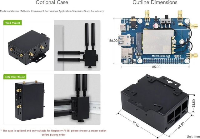 Alt view image 6 of 6 - Waveshare SIM8262E-M2 5G HAT Compatible with Raspberry Pi Quad Antennas 5G NSA, Multi-Band, 5G/4G/3G Compatible with Case