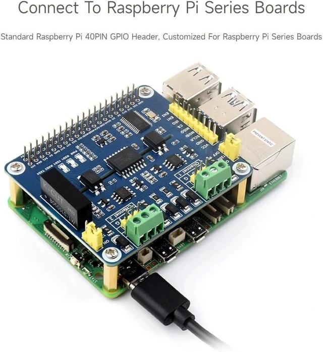 Alt view image 5 of 7 - Waveshare 2-Channel Isolated RS485 Expansion HAT, Compatible with Raspberry Pi 5/4B/3B/Zero/Zero W/Zero 2W/Pico/W/WH, SC16IS752+SP3485 Solution with Multi Onboard Protection Circuits