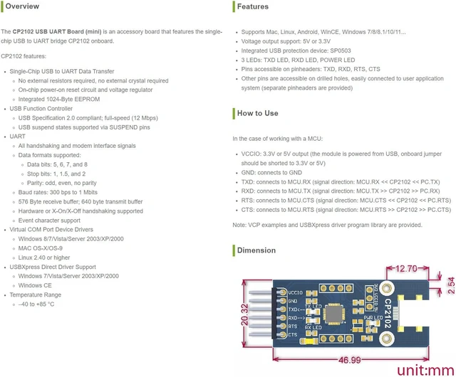 Alt view image 5 of 6 - Waveshare USB UART Board (mini) Data Transfer Convertor Communication Module Development Board Supports Mac, Linux, Android, Wince, Windows 7/8/8.1/10/11...