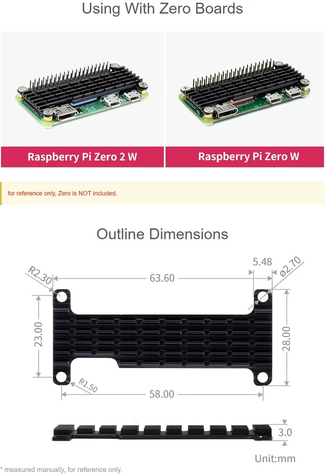 Alt view image 3 of 6 - Waveshare Raspberry Pi Zero Heatsink, Aluminum Heatsink for Raspberry Pi Zero 2 W/Pi Zero 2 WH/Raspberry Pi Zero/Pi Zero W/Pi Zero WH
