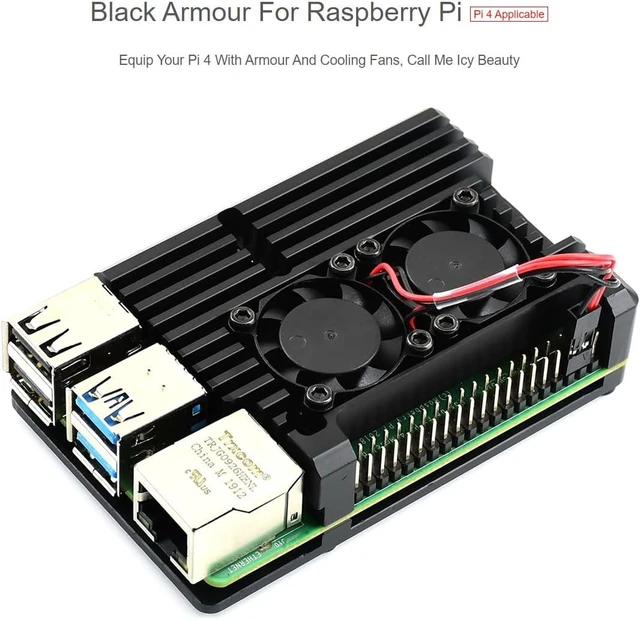 Alt view image 4 of 6 - Waveshare Aluminium Alloy Case Comes with Dual Cooling Fans for Raspberry Pi 4 Model B Dust Resistance Built-in Heat Spreader