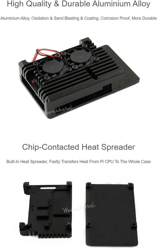 Alt view image 5 of 6 - Waveshare Aluminium Alloy Case Comes with Dual Cooling Fans for Raspberry Pi 4 Model B Dust Resistance Built-in Heat Spreader