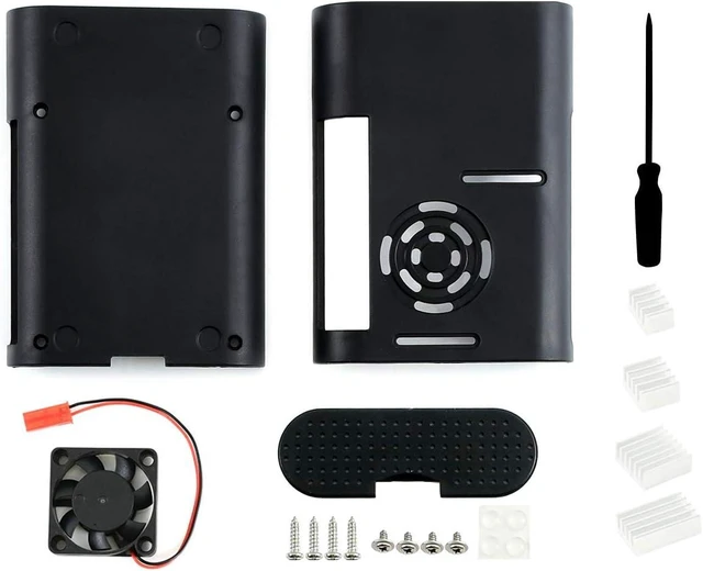 Alt view image 2 of 6 - Waveshare Black ABS Case Type D for Raspberry Pi 4 with Cooling Fan/Heat Sinks/Rubber Feet and Screwdriver